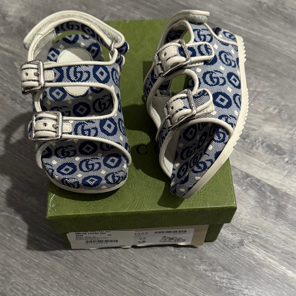 Gucci Kids Navy Patterned Sandals